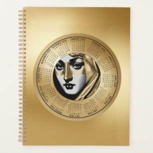 2026 Calendar Woman’s Face in Black and Gold Planner