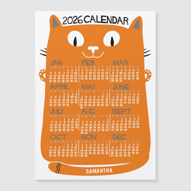 2026 Calendar Year Mid-Century Orange Cat Magnet (Front)