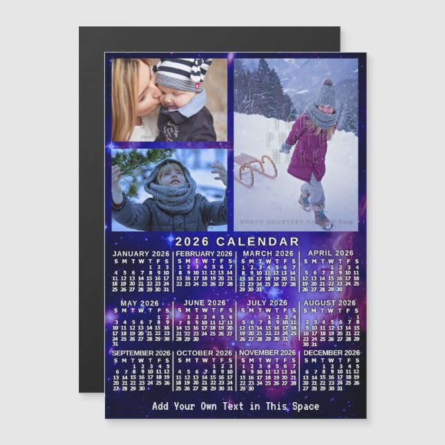 2026 Calendar Year Space Nebula 3 Custom Photos Magnetic Invitation (Front/Back)