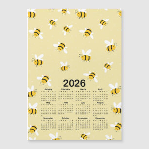 2026 Calendar Yellow Honey Bumble Bee Pattern