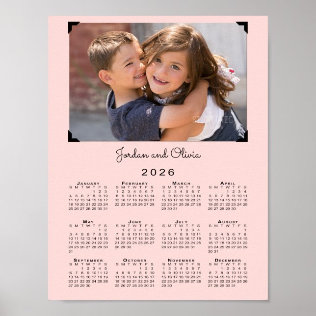 2026 Calendar Your Photo and Name Pink Poster (Front)