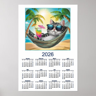 2026 Cat Calendar Cool Tropical Cat Poster