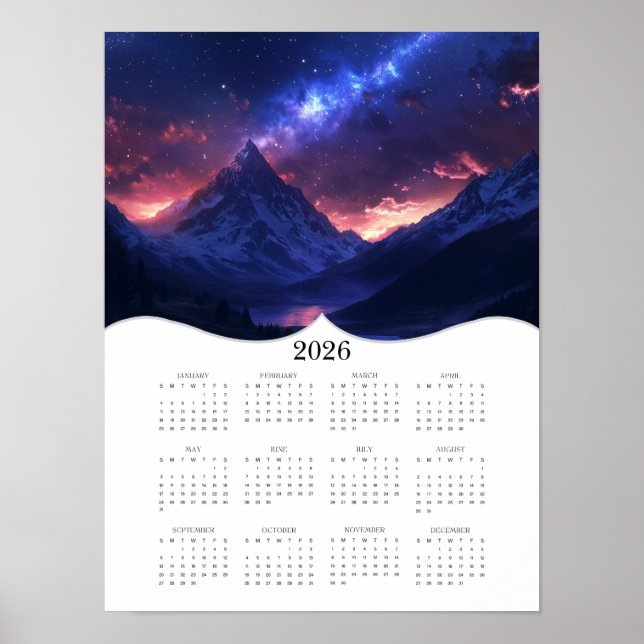 2026 Celestial Mountain Full Year Wall Calendar Poster (Front)