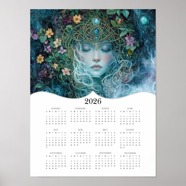 2026 Celtic Goddess Fantasy Art Full Year Calendar Poster (Front)