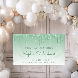 2026 Chic Green Glitter Drip Graduation Banner