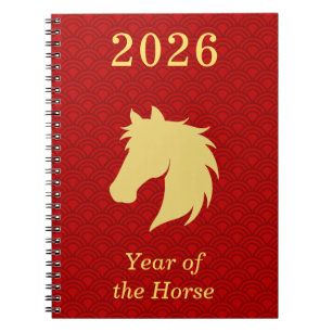 2026 Chinese Lunar New year of the Horse Red Gold Notebook