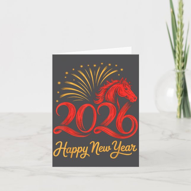 2026 Chinese Zodiac Horse Year Happy New Year Fire Card (Front)