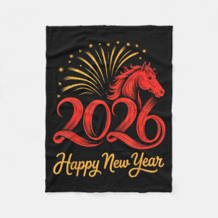 2026 Chinese Zodiac Horse Year Happy New Year Fire Fleece Blanket