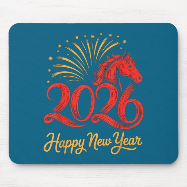 2026 Chinese Zodiac Horse Year Happy New Year Fire Mouse Mat (Front)