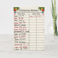 2026 Christmas Library Card with Due Dates