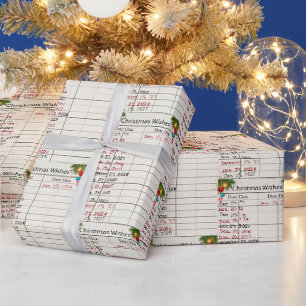 2026 Christmas Library Card with Ornaments Wrapping Paper
