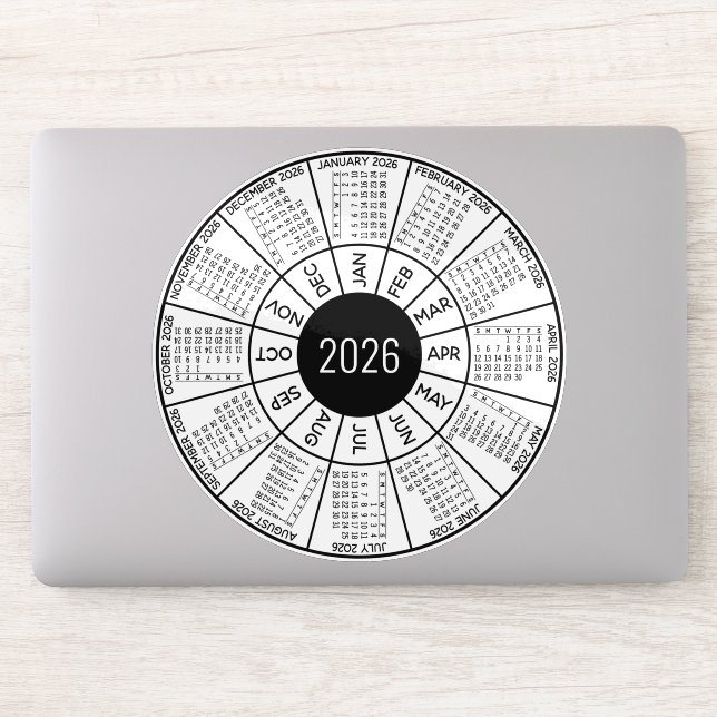 2026 Circle Calendar - Modern Black White (Computer)