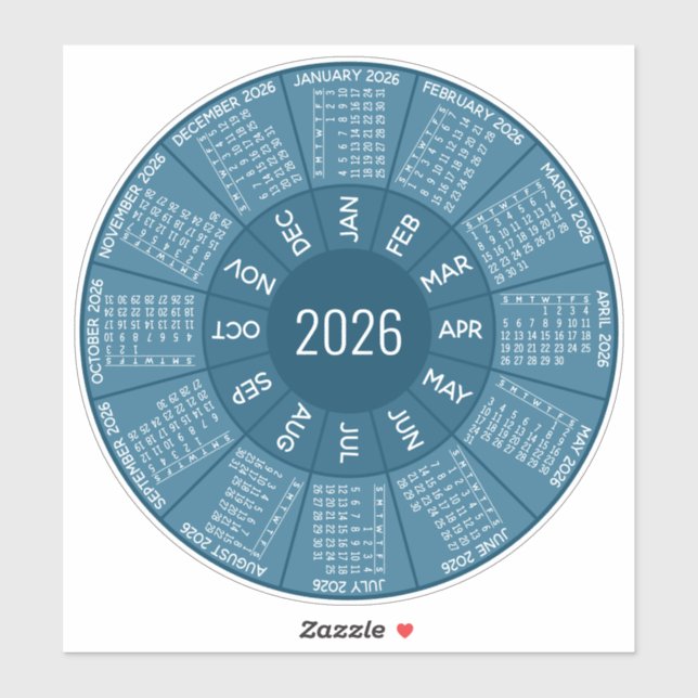 2026 Circle Calendar - Modern Shades of Blue (Sheet)