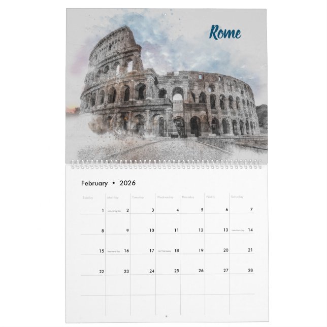 2026 City Sketches Wall Calendar – Hand-Drawn  (Feb 2026)