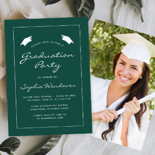 2026 Classic Green White Border Graduation Party Invitation