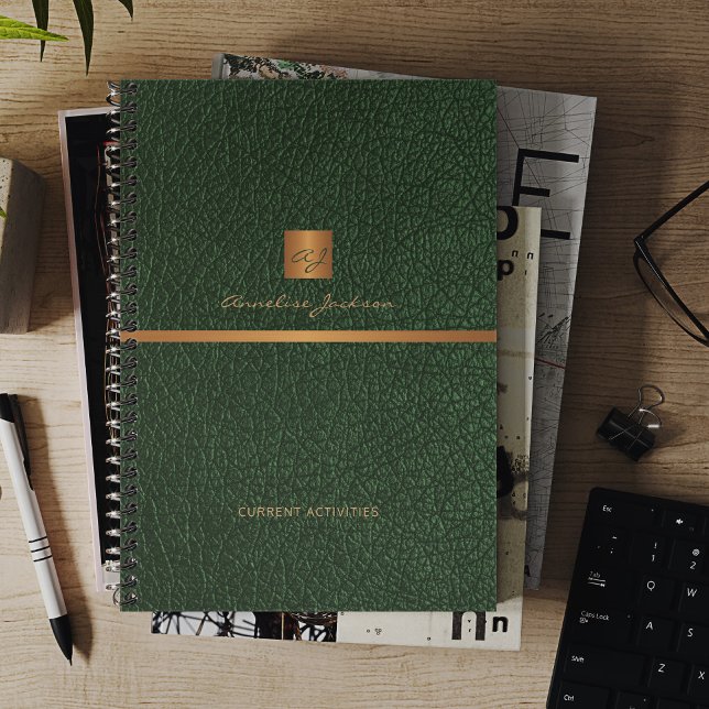 2026 Classy elegant green leather gold monogrammed Planner (Creator Uploaded)