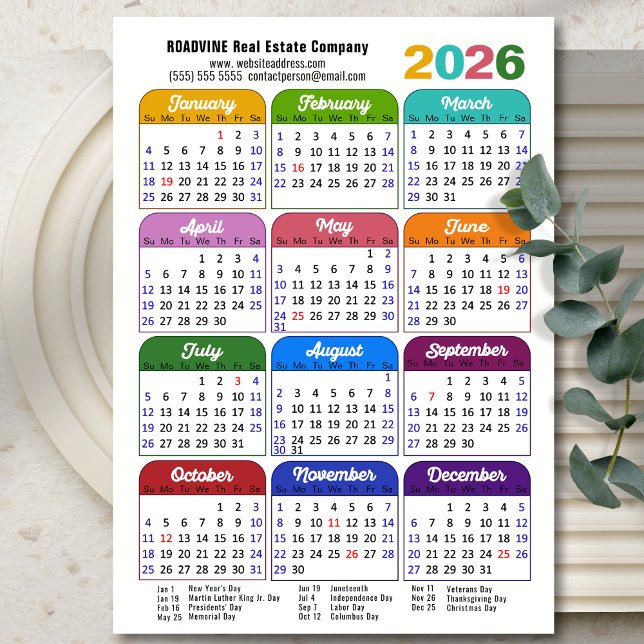 2026 Colour Calendar US Holidays Corporate Magneti (Creator Uploaded)