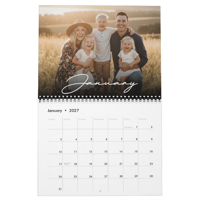 2026 Custom Family Photo Modern Elegant Script  Calendar (Jan 2027)