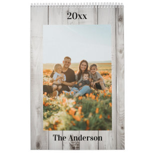 2026 Custom Family Photo White Wood Calendar