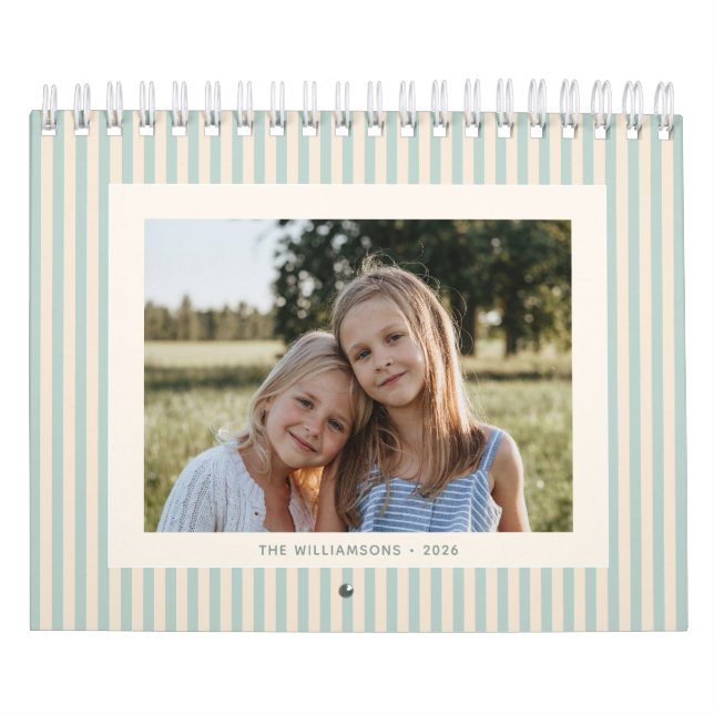 2026 Custom Family Photos Coastal Stripe Calendar (Cover)