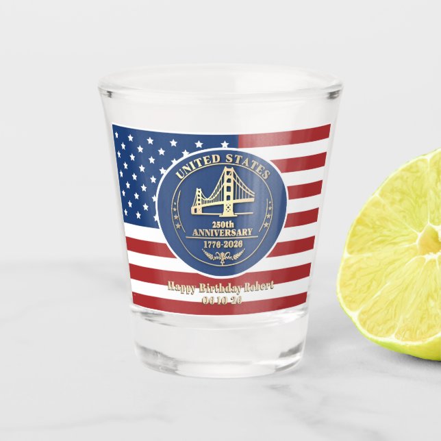 2026 Custom Message USA 250 Years Commemorative Shot Glass (Front)