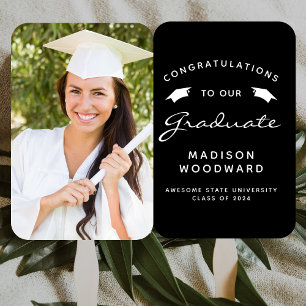 2026 Custom Photo Black White Graduation Hand Fan