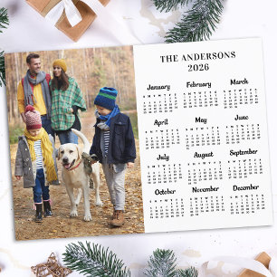 2026 Custom Photo Family Name 12 Month Calendar Holiday Card