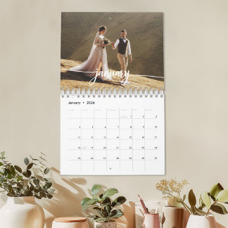 2026 Custom Wedding Photo Chic Script Calendar