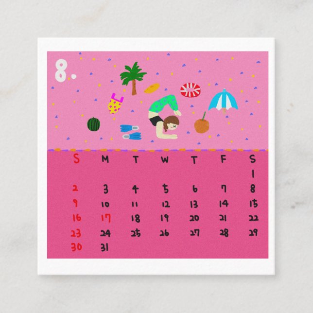 2026 Cute Cartoon Yoga Poses Calendar, Health  Square Business Card (Front)