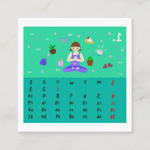 2026 Cute Cartoon Yoga Poses Calendar, Health Square Business Card