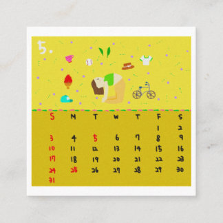 2026 Cute Cartoon Yoga Poses Calendar, Health  Square Business Card