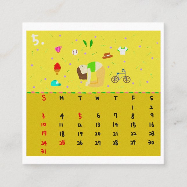 2026 Cute Cartoon Yoga Poses Calendar, Health  Square Business Card (Front)