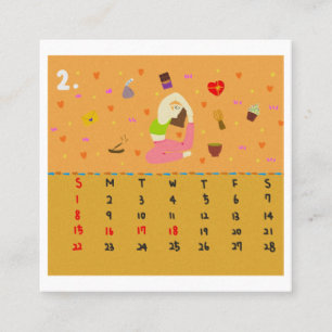 2026 Cute Cartoon Yoga Poses Calendar, Health Square Business Card