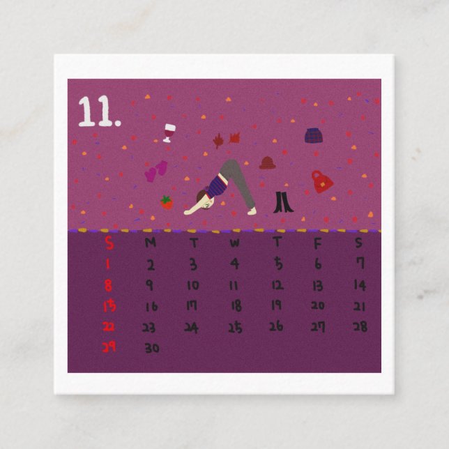 2026 Cute Cartoon Yoga Poses Calendar, Health  Square Business Card (Front)