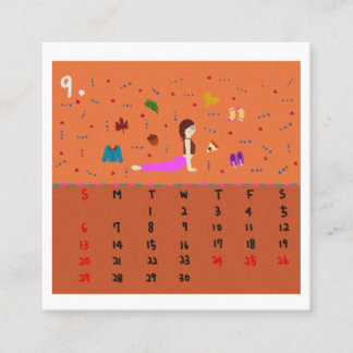 2026 Cute Cartoon Yoga Poses Calendar, Health  Square Business Card