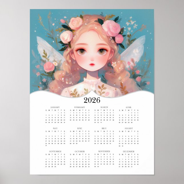 2026 Cute Fairy Fantasy Art Full Year Calendar Poster (Front)