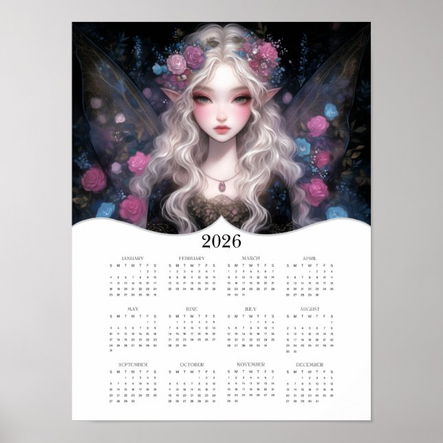 2026 Cute Fairy Fantasy Art Full Year Calendar Poster (Front)
