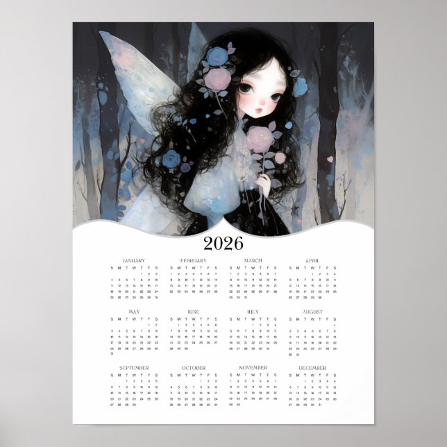 2026 Cute Fairy Fantasy Art Full Year Calendar Poster (Front)