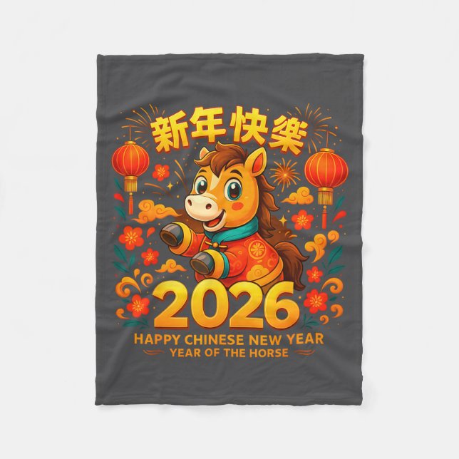 2026 Cute Horse Lunar New Year Chinese Zodiac Art  Fleece Blanket (Front)