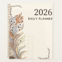 "2026 Daily Planner" | Earthy Feather & Grid 