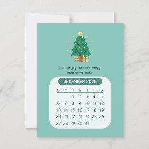 2026 December Monthly Kawaii Motivational Calendar Postcard