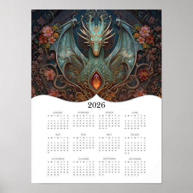 2026 Dragon Celtic Fantasy Art Full Year Calendar Poster (Front)