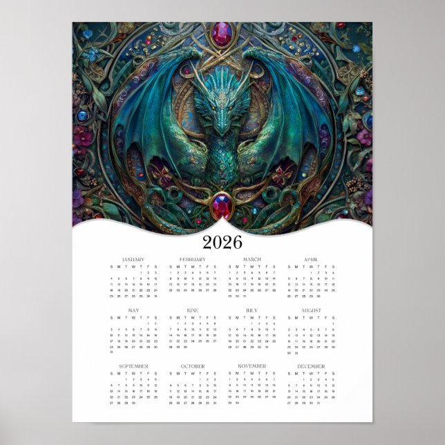 2026 Dragon Celtic Fantasy Art Full Year Calendar Poster (Front)