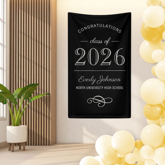 2026 Elegant Black and Gray Custom Graduation Banner (Creator Uploaded)