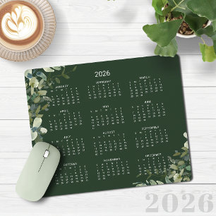 2026 Elegant Dark Green Eucalyptus Desk Calendar Mouse Mat