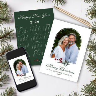 2026 Elegant Pine Arch Christmas Photo Calendar Holiday Card