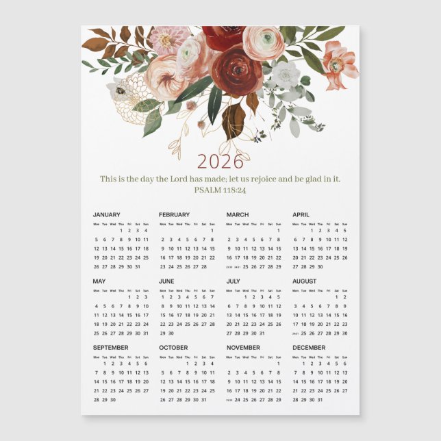 2026 Elegant Rose Gold Floral Magnetic Calendar (Front)