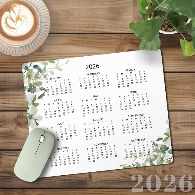2026 Elegant Soft Green Eucalyptus Desk Calendar Mouse Mat (2026 Elegant Soft Green Eucalyptus Desk Calendar Mouse Pad)