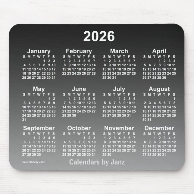 2026 Faded Black Calendar by Janz Mouse Pad (Front)