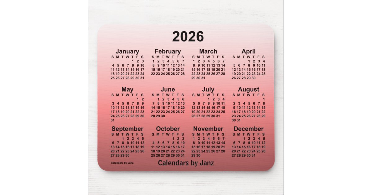 2026 Faded Red Calendar by Janz Mouse Pad Zazzle